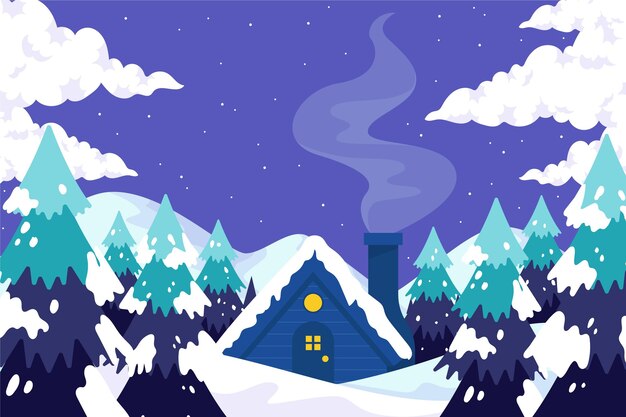 Hand drawn flat winter landscape