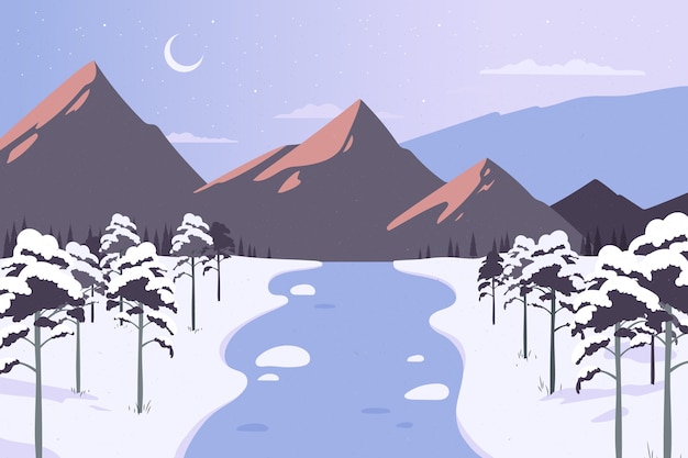 Free vector hand drawn flat winter landscape