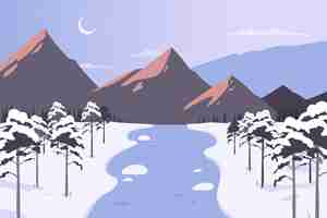 Free vector hand drawn flat winter landscape