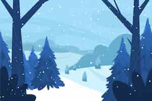 無料ベクター 手描きの平らな冬の風景