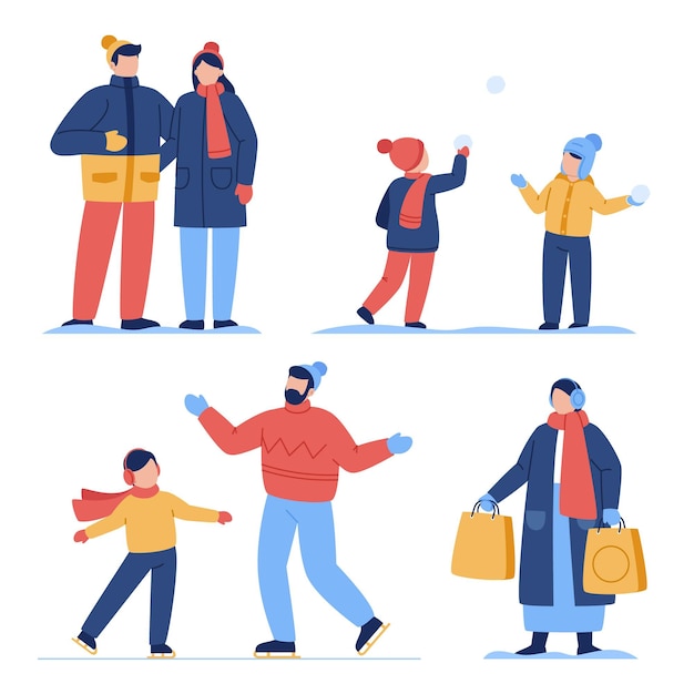 Free vector hand drawn flat winter people collection