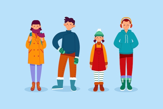 Free vector hand drawn flat winter people collection