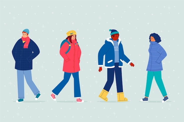 Free vector hand drawn flat winter people collection