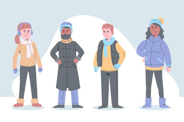 Hand drawn flat winter people collection