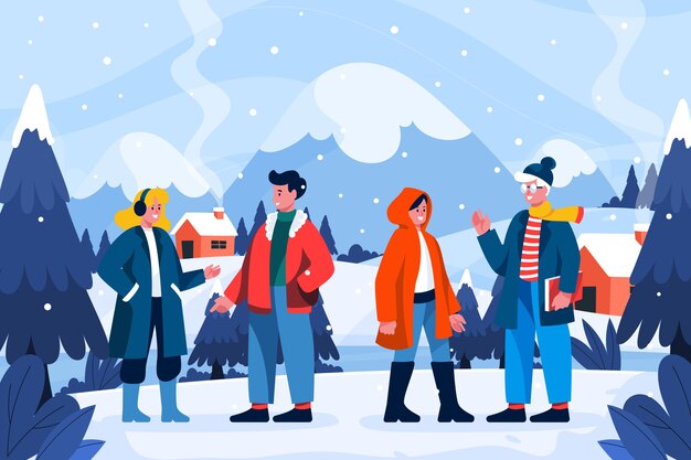 Free Vector hand drawn flat winter people collection