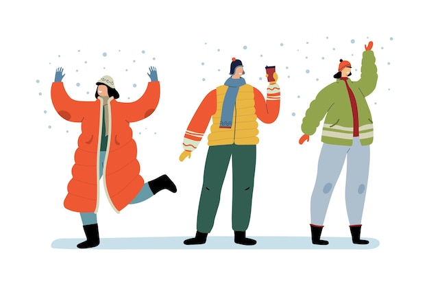 Free vector hand drawn flat winter people collection