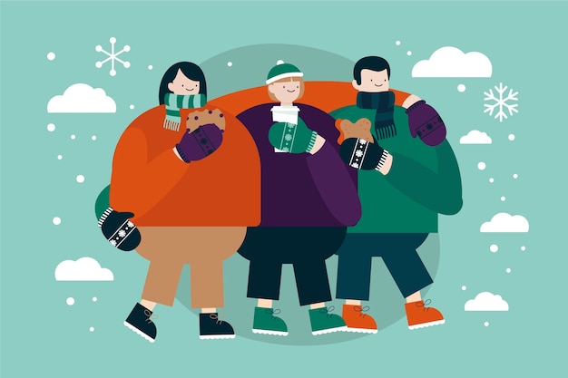 Free vector hand drawn flat winter people collection