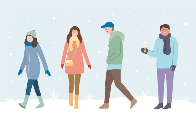 Бесплатное векторное изображение Коллекция рисованной плоских зимних людей