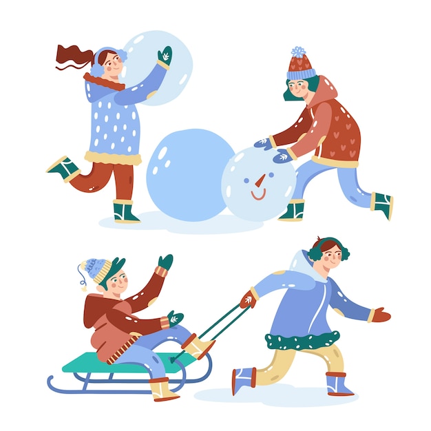 Free vector hand drawn flat winter people collection