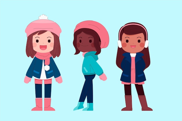 Free vector hand drawn flat winter people collection