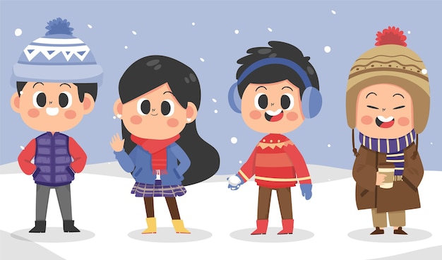 Free vector hand drawn flat winter people collection