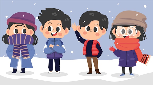 Free vector hand drawn flat winter people collection