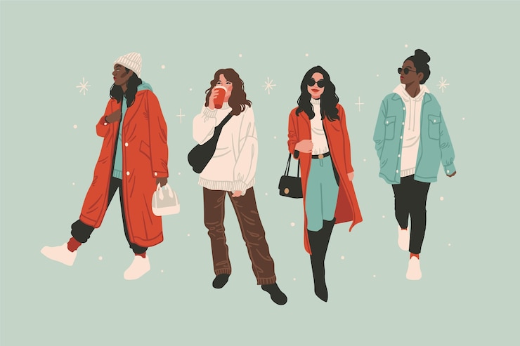 Free Vector hand drawn flat winter people collection