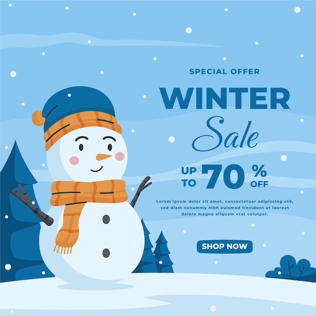 Hand drawn flat winter sale banner illustration