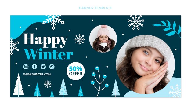 Hand drawn flat winter sale horizontal banner