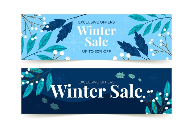 Hand drawn flat winter sale horizontal banners set