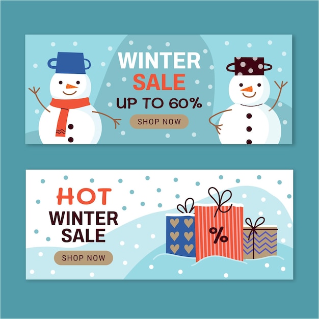 Free vector hand drawn flat winter sale horizontal banners set