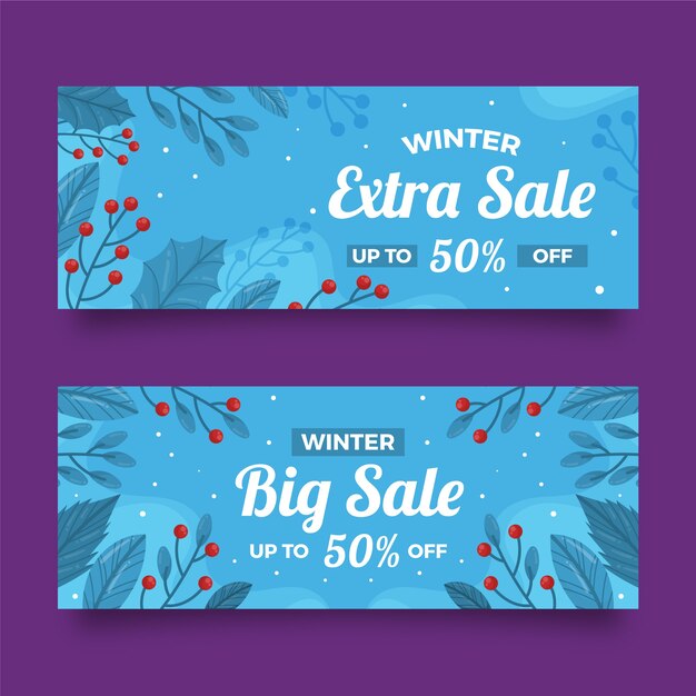 Free vector hand drawn flat winter sale horizontal banners set