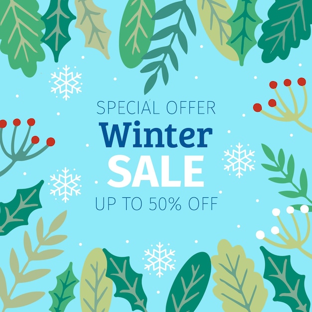 Free vector hand drawn flat winter sale illustration and banner