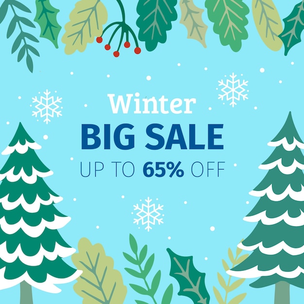 Free vector hand drawn flat winter sale illustration and banner