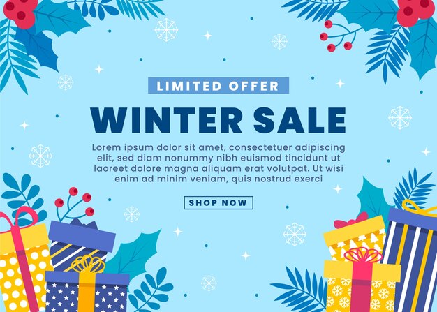 Free vector hand drawn flat winter sale illustration and banner