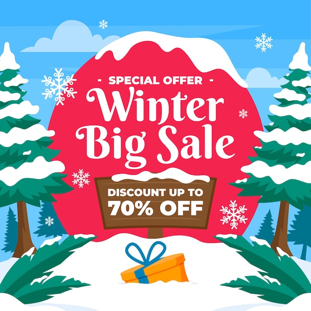 Free vector hand drawn flat winter sale illustration and banner