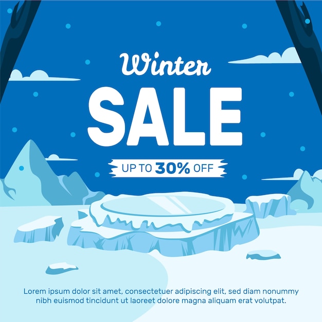 hand drawn flat winter sale illustration and banner