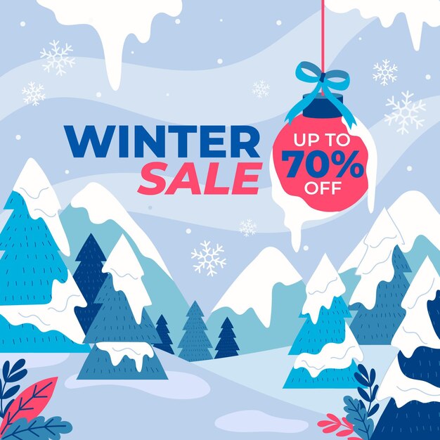 Hand drawn flat winter sale illustration and banner