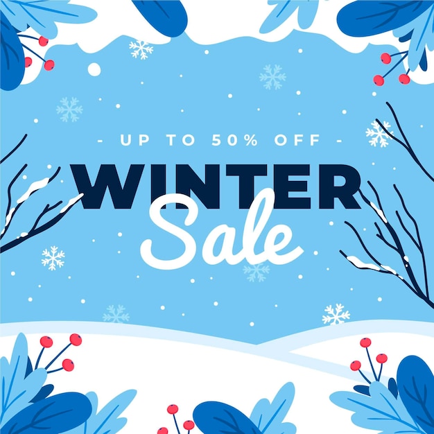 Hand drawn flat winter sale illustration and square banner