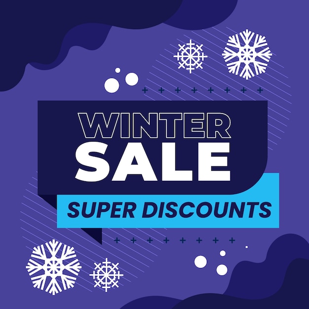 Hand drawn flat winter sale illustration and square banner