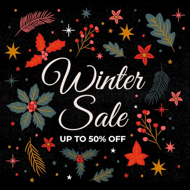 Hand drawn flat winter sale illustration and square banner