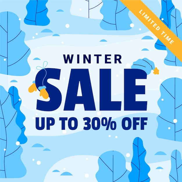 Free vector hand drawn flat winter sale illustration and square banner