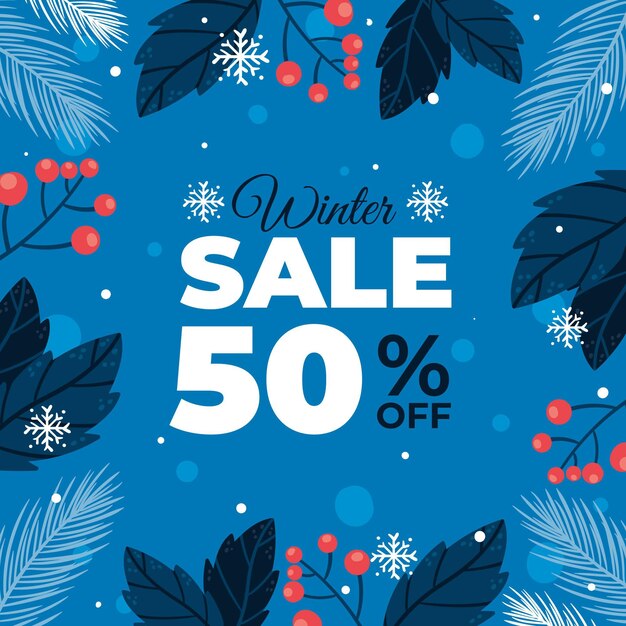 Hand drawn flat winter sale illustration and square banner