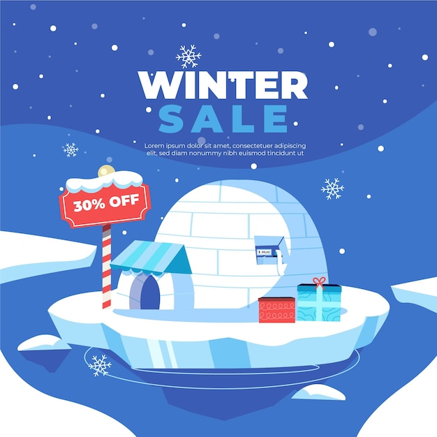 Free vector hand drawn flat winter sale illustration and square banner