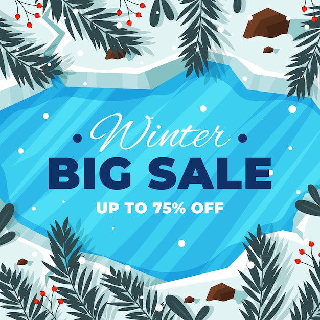 Hand drawn flat winter sale illustration with fir