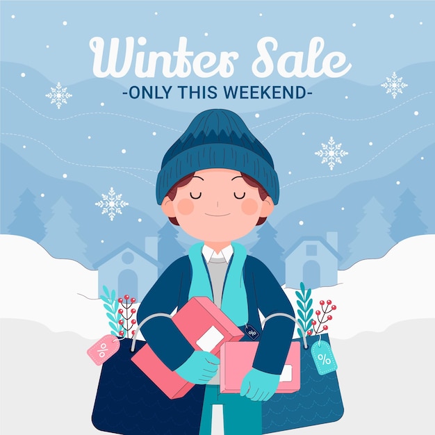 Free vector hand drawn flat winter sale illustration