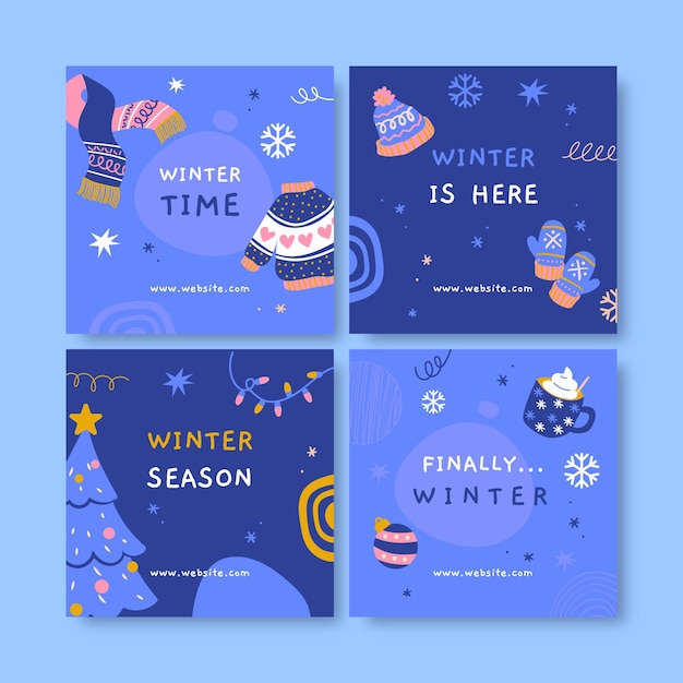 Free vector hand drawn flat winter sale instagram posts collection