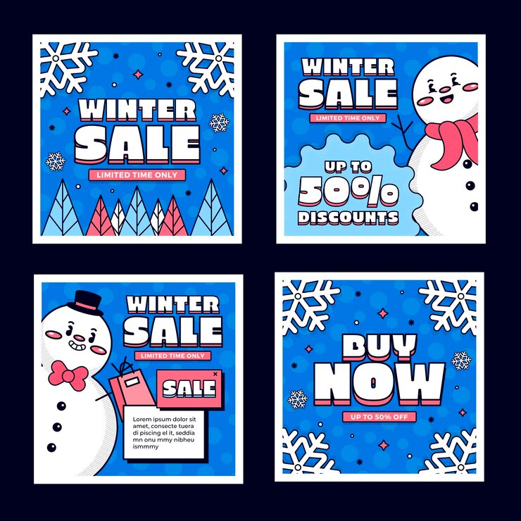 Free Vector hand drawn flat winter sale instagram posts collection