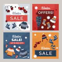 Free vector hand drawn flat winter sale instagram posts collection