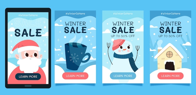 Free vector hand drawn flat winter sale instagram stories collection
