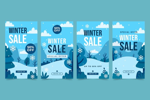 Hand drawn flat winter sale instagram stories collection