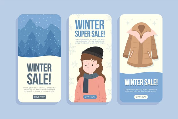 hand drawn flat winter sale instagram stories collection