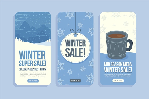 Free vector hand drawn flat winter sale instagram stories collection