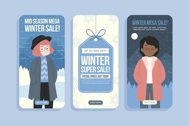 Free vector hand drawn flat winter sale instagram stories collection