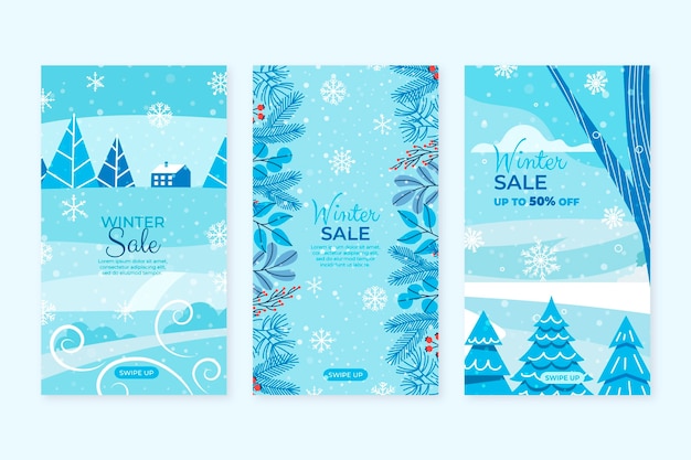 Free vector hand drawn flat winter sale instagram stories collection