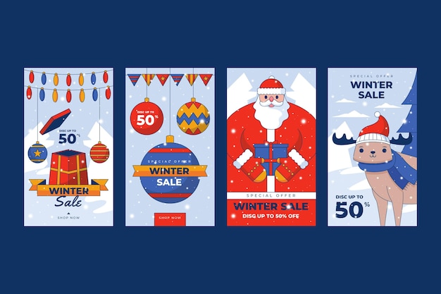 Free vector hand drawn flat winter sale instagram stories collection