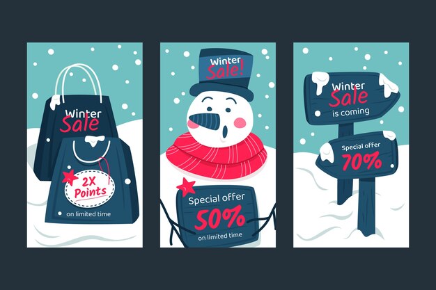 Бесплатное векторное изображение Ручной обращается плоская зимняя распродажа сборник рассказов instagram