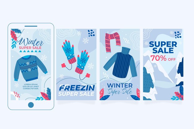 hand drawn flat winter sale instagram stories collection