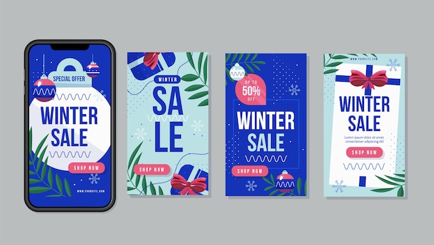 Hand drawn flat winter sale instagram stories collection