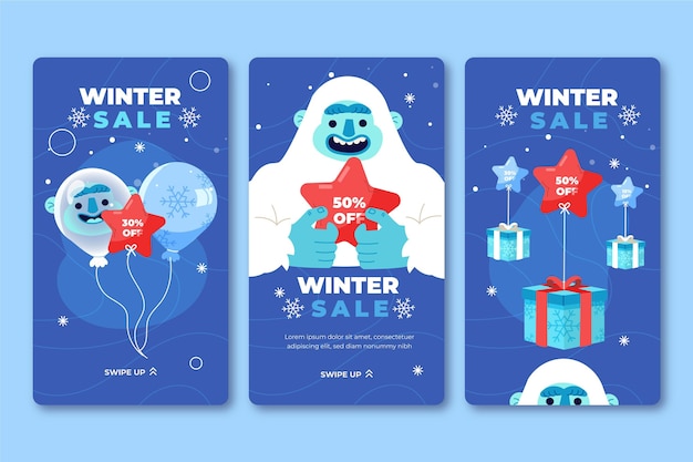 Free vector hand drawn flat winter sale instagram stories collection